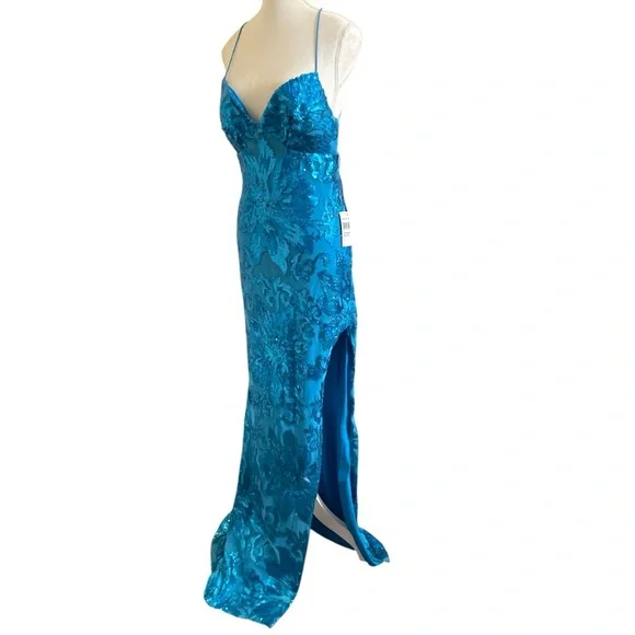 B Darlin Sequin Strappy Back Gown | Turquoise | Size 15/16 XL (Juniors) NWT - Picture 9 of 15